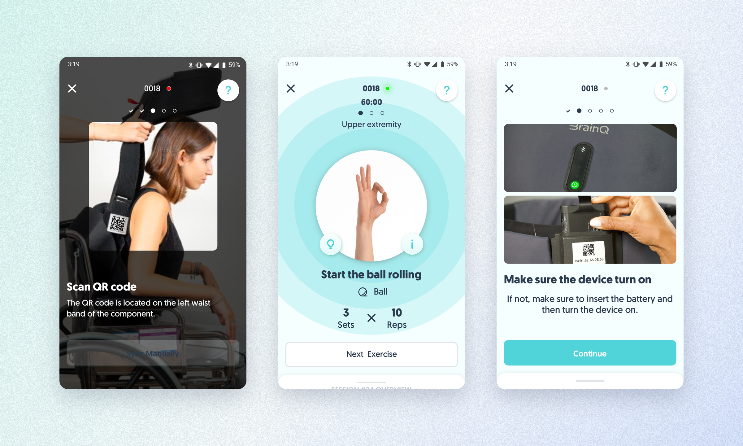 BrainQ app screens