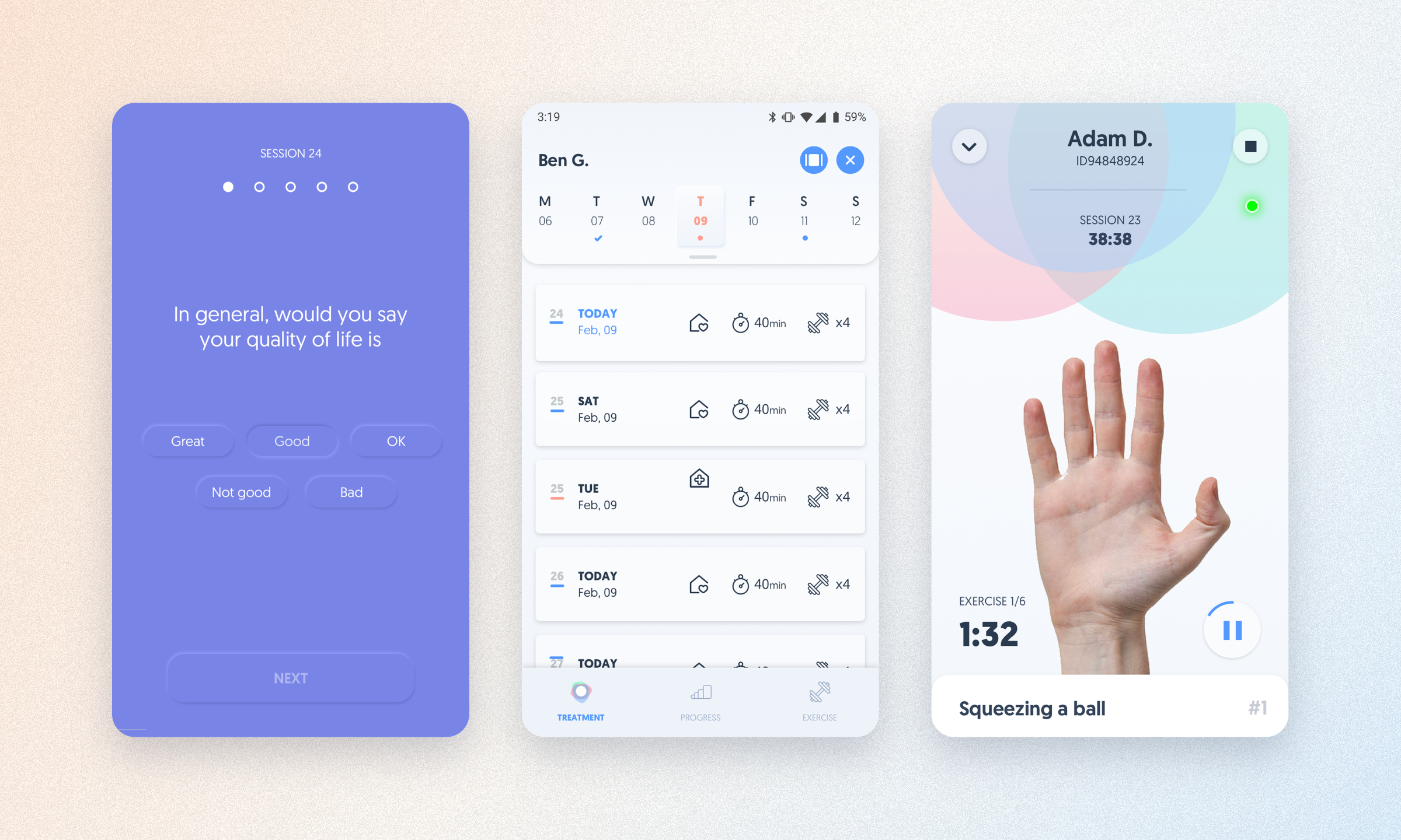 BrainQ app screens